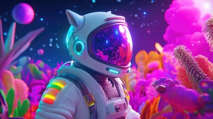 A Horse Dressed as a Space Explorer in a Vibrant Alien Planet Landscape