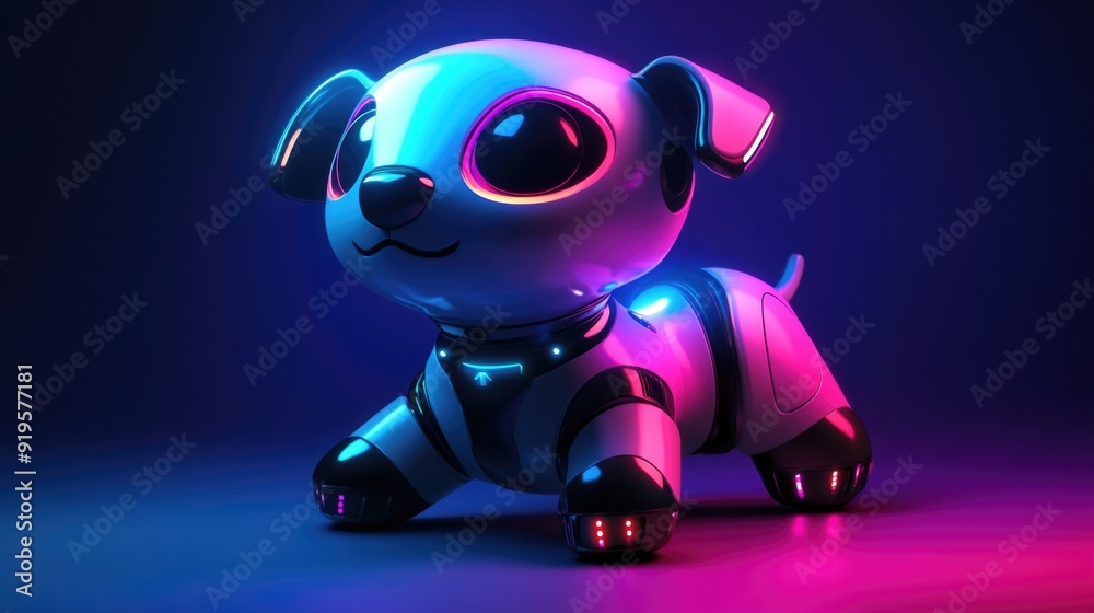 Wall mural robo-dog in a futuristic playground with minimalistic abstract background