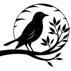 Vector Art of a Bird Silhouette on Sunset Branch - Cartoon Animal Illustration, Logo Icon, Clipart