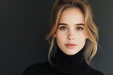Naklejka premium Close-Up Portrait of a Young Woman With Natural Makeup and Soft Hair