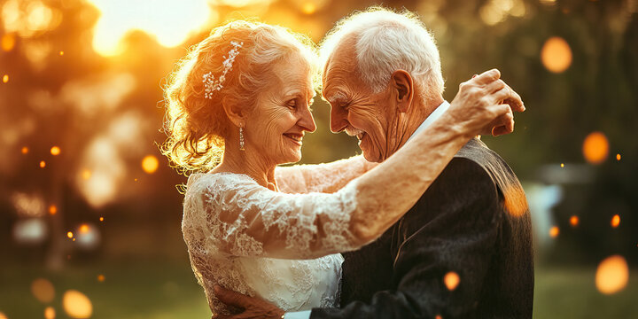 Elderly Couple of Unknown Race, Dancing Cheerfully at Wedding Reception