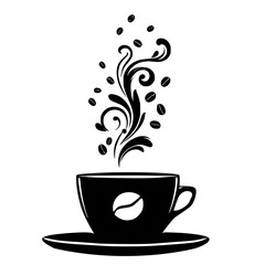 cup of coffee with decorative beans vector logo 