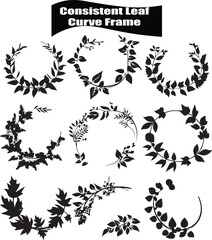 Leaf  Curve Frame   Flat Black Silhouette Vector Art Bundle