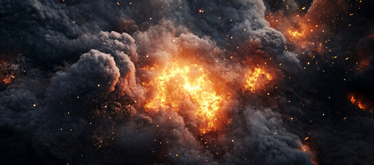 Fiery Explosion with Smoke and Sparks.