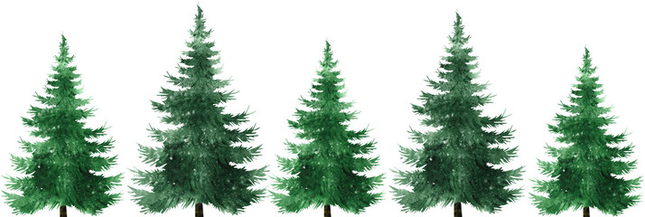 Watercolor Christmas Tree forest border Illustration
