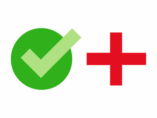 Obraz premium Green Checkmark and Red X Symbols, Handwritten Choice Icons Representing Positive and Negative Selections, Isolated on White Background, Vector Illustration.