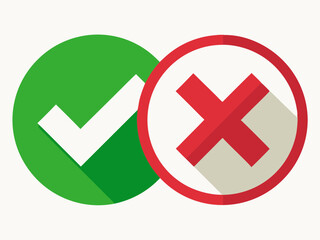 Sign green tick and red cross. Checking handwriting symbols, positive and negative choice icon, select yes or no signs on white background. Vector
