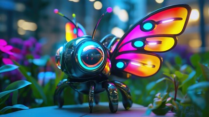 Robo-Butterfly in a Futuristic Playground with Minimalistic Abstract Background