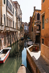 Fototapeta premium narrow canals of Venice. Architecture and landmark of Venice. Cozy cityscape of Venice.