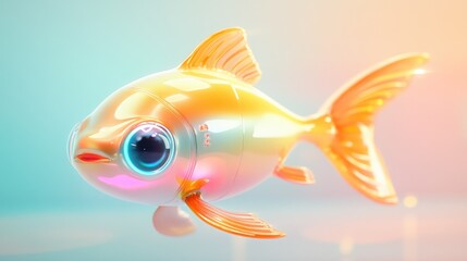 Robo-Goldfish in a Futuristic Playground with Minimalistic Abstract Background