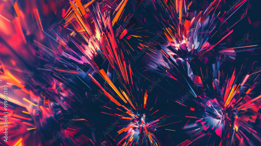 Poster vibrant shapes bursting from the center in an abstract background