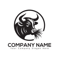 Bullhead silhouette logo icon vector design bull Circle logo design illustrator design Creative bull logo design bull with grass icon  cow farm modern company logo