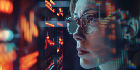 AI financial advisor, with graphs and stock market symbols