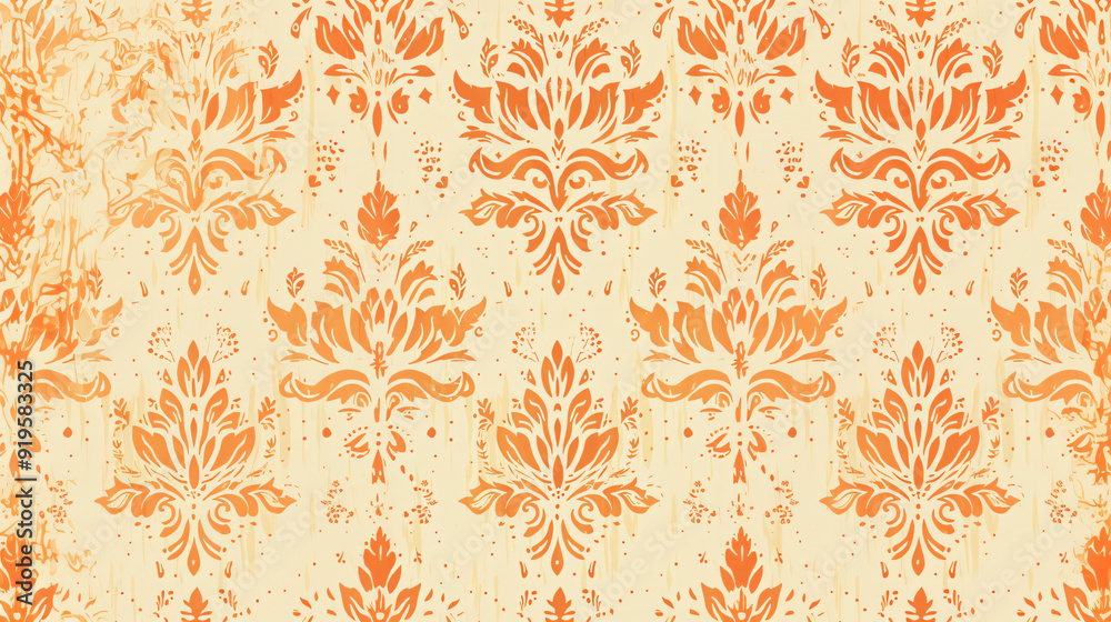 Poster vintage wallpaper effect created by seamless damask pattern on textured background