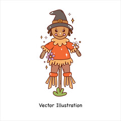 Groovy Thanksgiving Day Cute Farmer's Puppet Vector Illustration