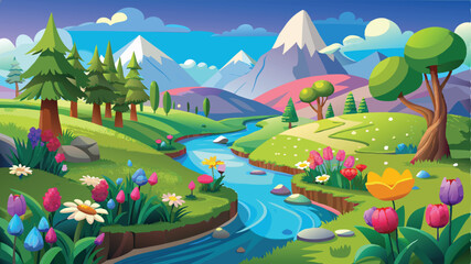 Fototapeta premium Illustration of a flower meadow in spring. AI digital illustration