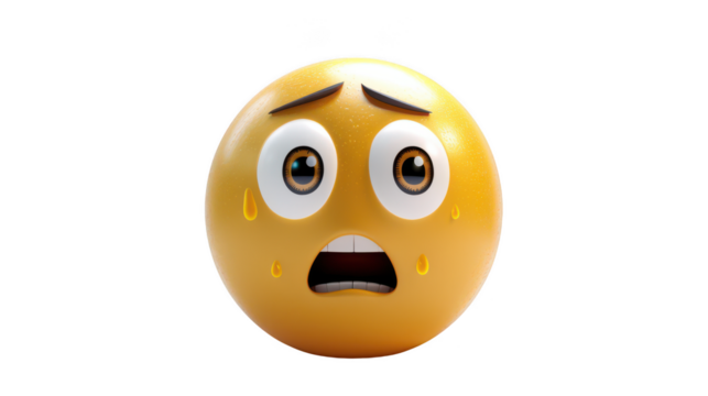 3D Emoji with a look of fear ,isolated on a pure white background