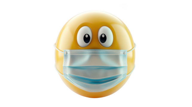 3D Emoji with a medical mask ,isolated on a pure white background