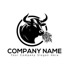 Bullhead silhouette logo icon vector design bull Circle logo design illustrator design Creative bull logo design bull with grass icon  cow farm modern company logo