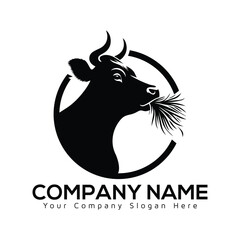 Bullhead silhouette logo icon vector design bull Circle logo design illustrator design Creative bull logo design bull with grass icon  cow farm modern company logo