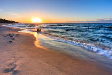 Sunset over the Baltic Sea beach in Gorki Zachodnie, Gdansk. Poland © Patryk Kosmider