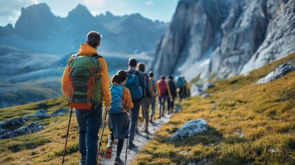 hikers leading a group of novices on a guided trek