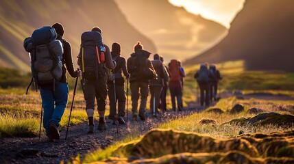 hikers leading a group of novices on a guided trek