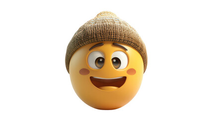 3D Emoji with a beanie ,isolated on a pure white background