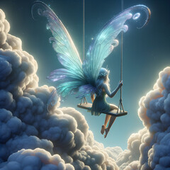fairy on a swing in the clouds