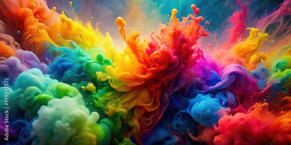 Poster colorful artistic explosion of rainbow paint splashing and swirling abstract background for design p
