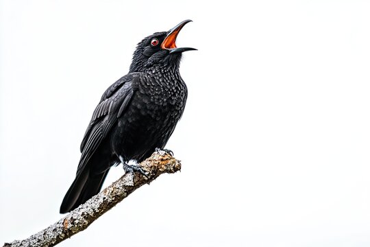 Koel perched and calling isolated on a white background