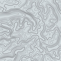 Stylized topographic map outline height in lines and contours. The concept of a conditional geographical scheme and the trajectory of the terrain. Ultra wide size. Vector illustration.