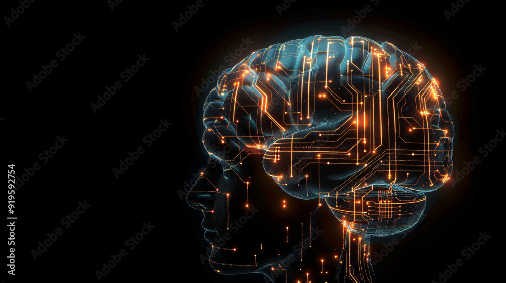 Leinwandbilder Artificial intelligence is transforming human brain with circuit board effect in futuristic technology concept