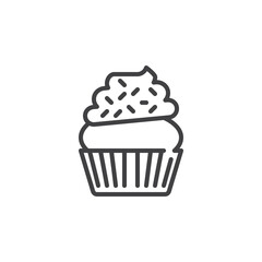 Cupcake with frosting and sprinkles line icon