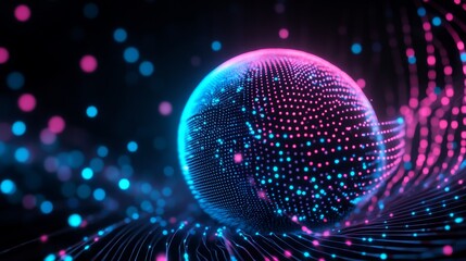 Sphere planet circle, blue and pink tones, abstract graphic background and texture