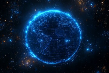 Obraz premium A globe with glowing lines illustrating global business.