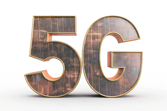 Stylized rustic metal letters spelling "5G" representing the fifth generation of wireless technology, isolated on white.