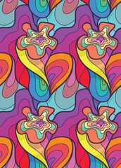 abstract psychedelic flower in bright color repeatable seamless pattern vector illustration