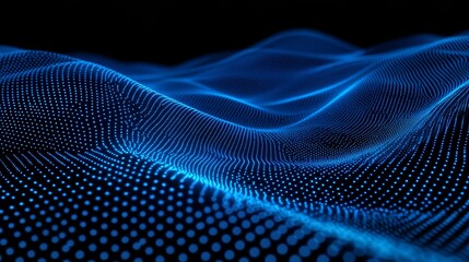 A futuristic hi-tech illustration with moving glowing particles. Concept of data transfer in cyberspace. Visualization of big data. 3d rendering.