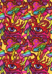 abstract psychedelic eyes monster bright color repeatable seamless pattern vector illustration