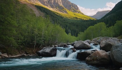 A waterfall is in the background shining on the rocks 3