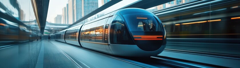 Fototapeta premium Magnetic levitation transport system in an urban environment