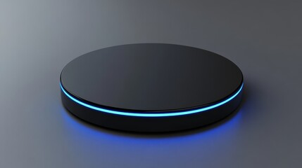 Render of Embossed Surface with Blue Illuminated Edge. Tech Background with Neon Circle.