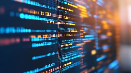 Scripting, coding, writing, and typing fonts, symbols, data, and project information for software engineering and IT technology. Computer abstract screen background.