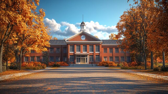 school exterior on autumn background