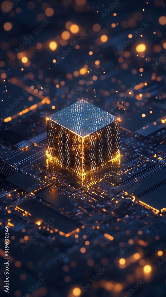 Poster stock image of abstract quantum computing system. artificial neurons, global data connections - stoc