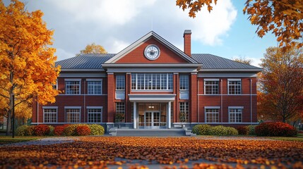 school exterior on autumn background