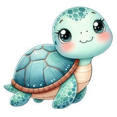 Fototapeta premium Cute turtle, watercolor style hand drawn illustration, isolated illustration, for clip art.