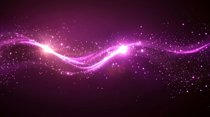 Obraz premium The background is an abstract purple particle wave with shining dots and stars.
