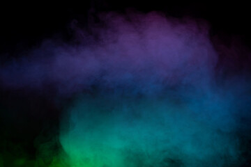 Blue and purple steam on a black background.